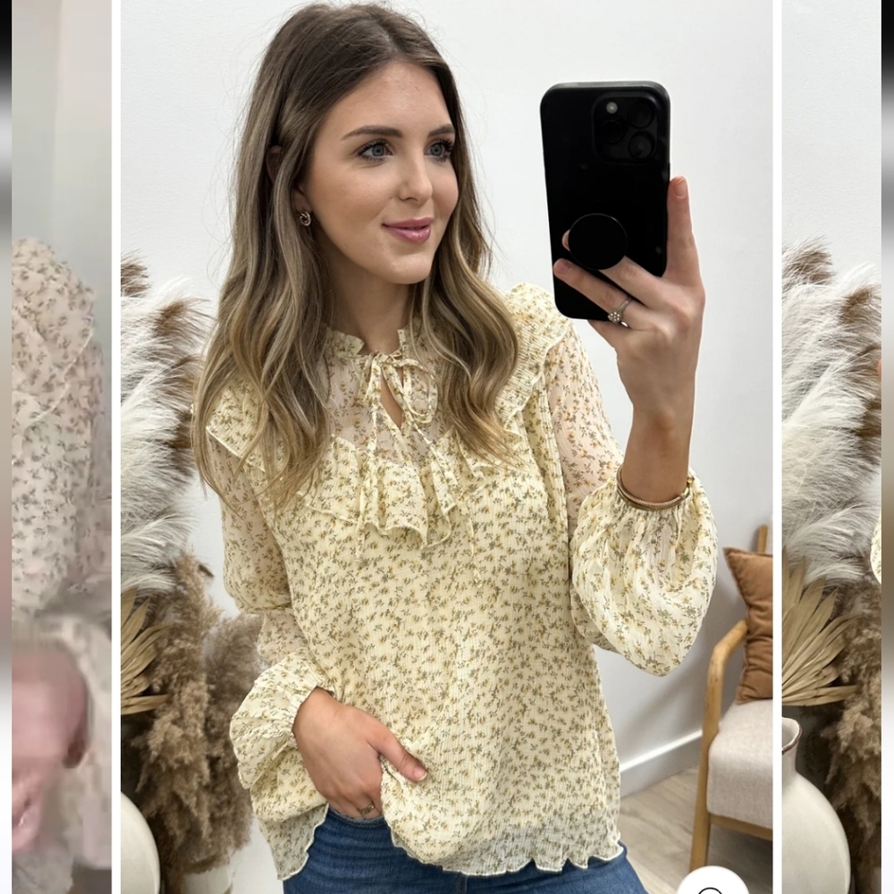 Heyson NWT My Debut" Blouse (Cream) Floral Print Long Sleeve Top Size Small